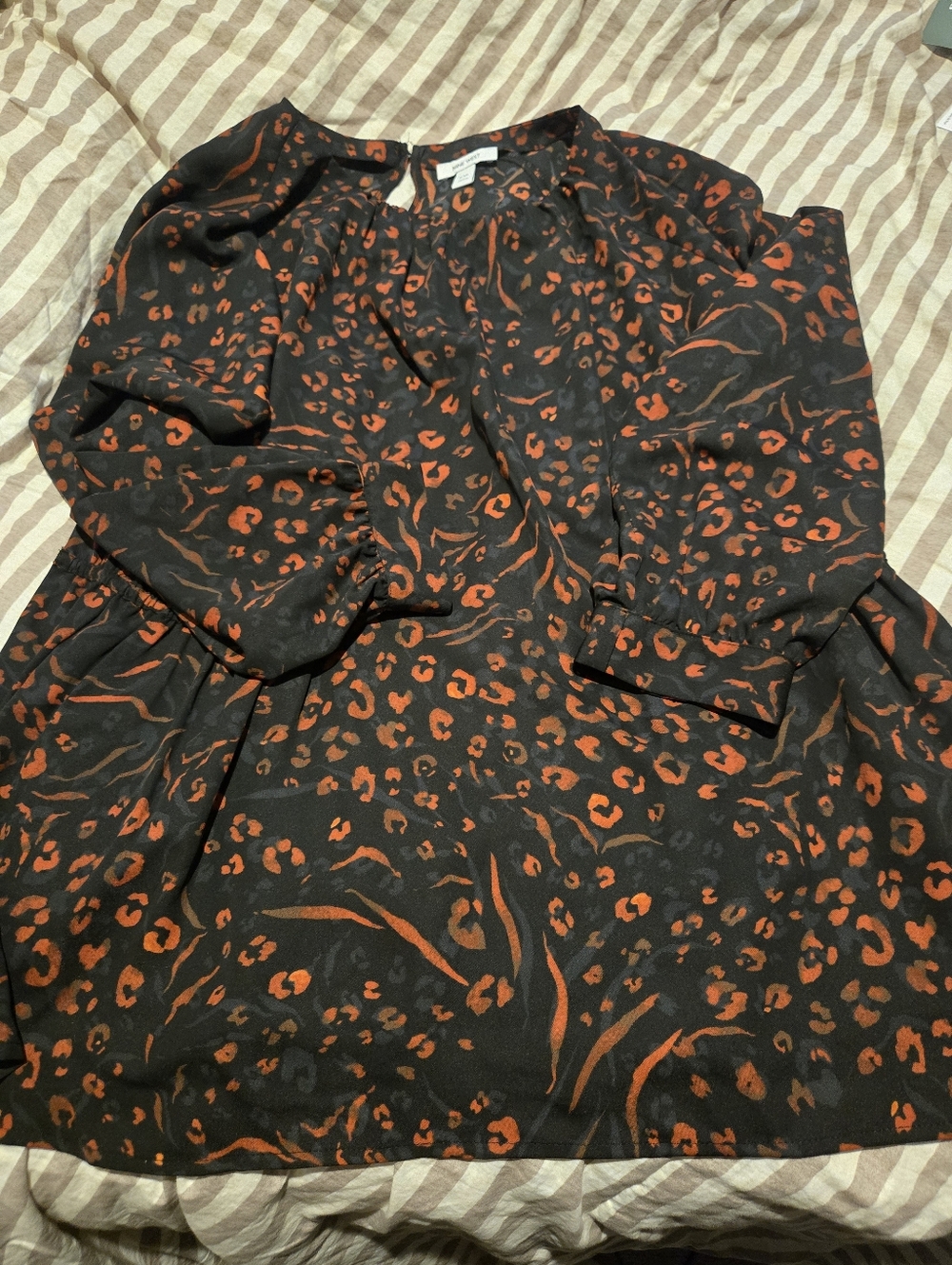 Black Dressy Top with Rust Orange Leopard Print